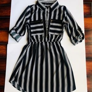 Indulge Collar Cuffed 3/4 Sleeve B&W Mini Dress